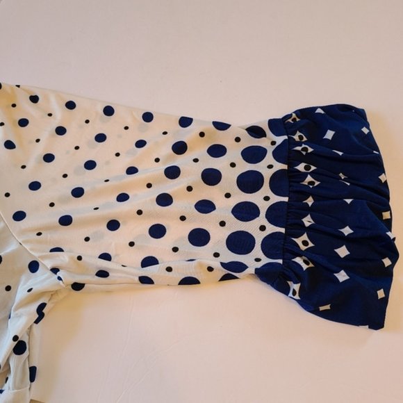 White & Blue Plus Size Polka Dot Blouse - Picture 4 of 5